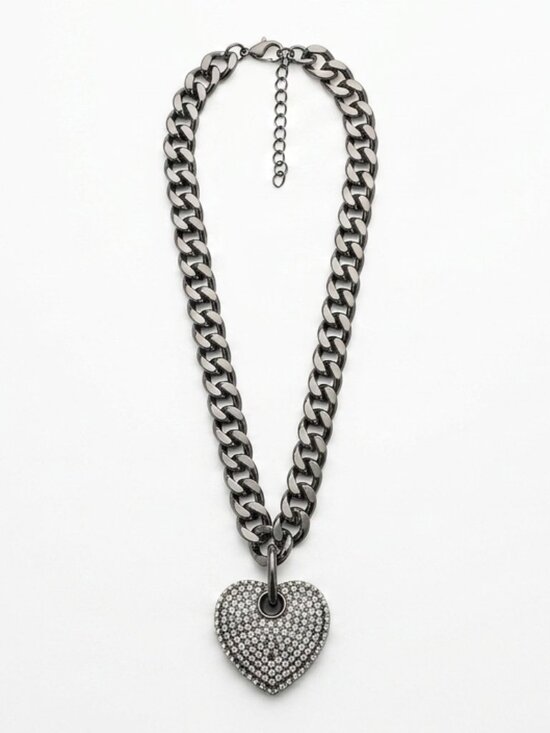 Jewelry - Dark Pave Heart Cuban Link Necklace